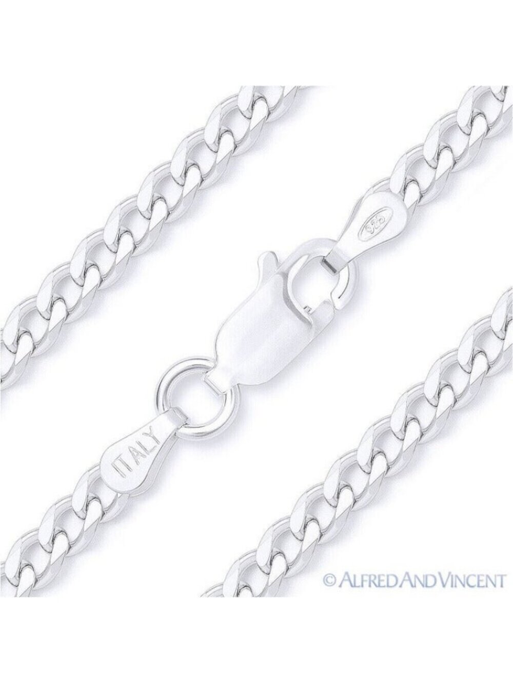Cuban / Curb Link Italian Chain Bracelet in Solid .925 Sterling Silver - 9"